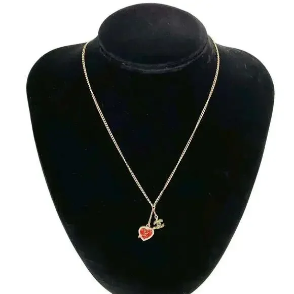 CHANEL Red Logo Necklace