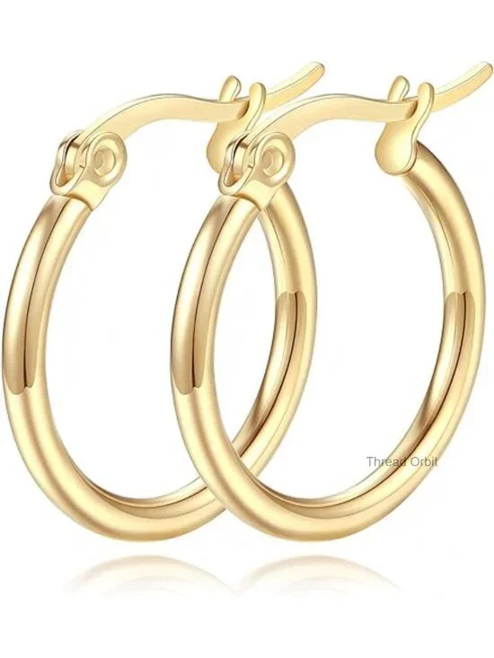 14K Gold Hoop Earrings Classic Shiny Earring for Women
