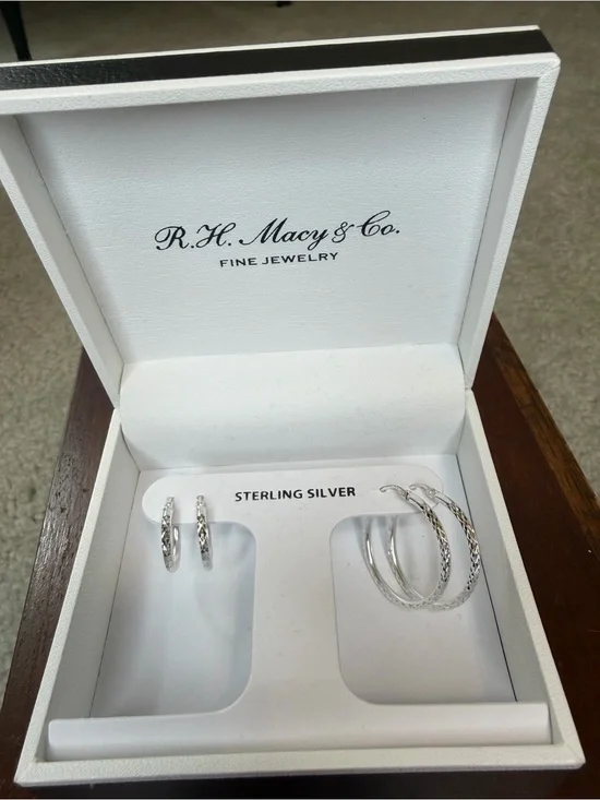 Macy's Sterling Silver Textured Hoop Earrings - Silver