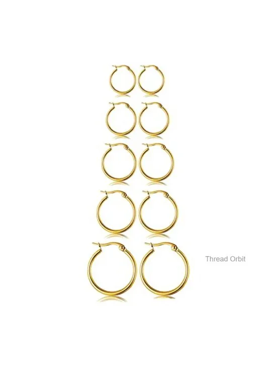 5-10 Pairs Stainless Steel Hoop Earrings Set Hypoallergenic Lightweight Thin
