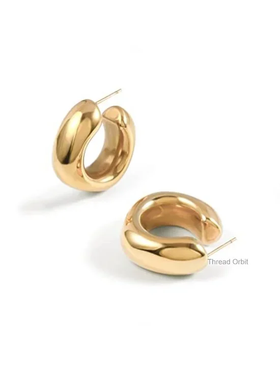 Thick Gold Chunky Hoop Earrings Women Non Tarnish Gold Plated Hypoallergenic
