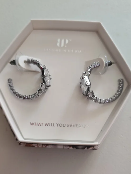 bp Silver Crystal-Accented Hoop Earrings
