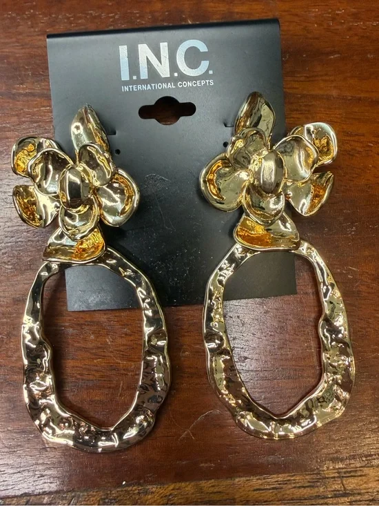 INC International Concepts Shiny Gold Floral Open-Link Drop Earrings