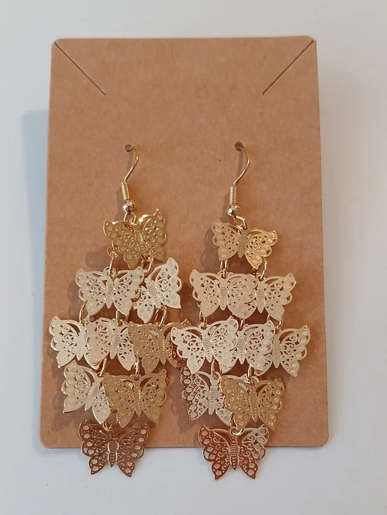 Fashion Jewelry Gold Butterfly Tiered Dangle Earrings