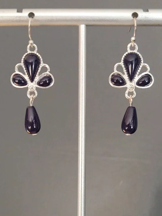 Navy and silver drop earrings with cz accents