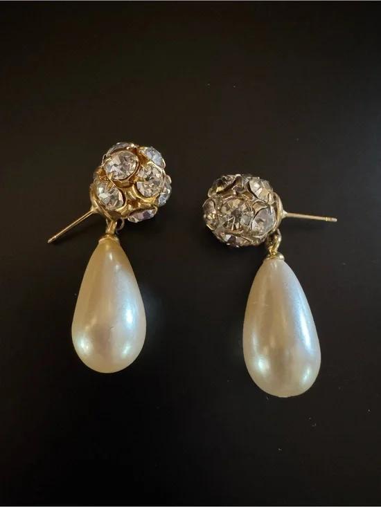 Vintage Rhinestone & Faux Pearl Drop Earrings