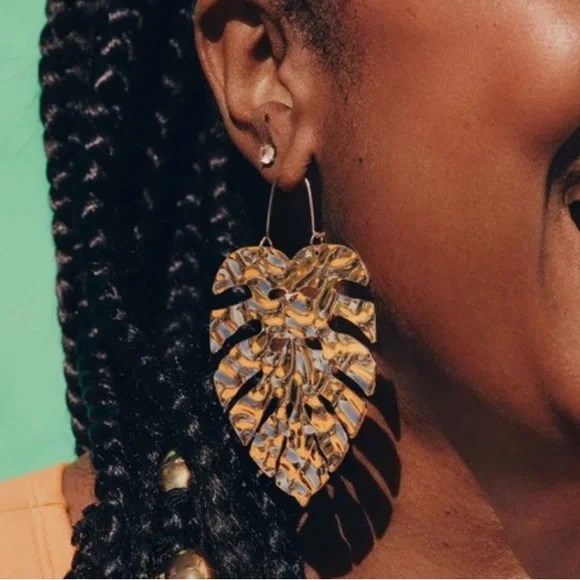 Tabitha Brown Limited Edition Gold Tone Metallic Palm Leaf Drop Earrings