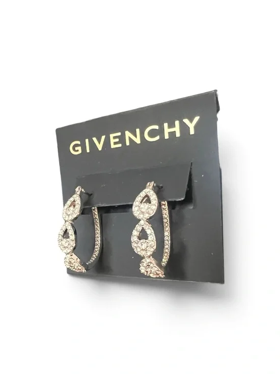 NWT Givenchy Silver Pavé Crystal Double Teardrop Hoop Earrings