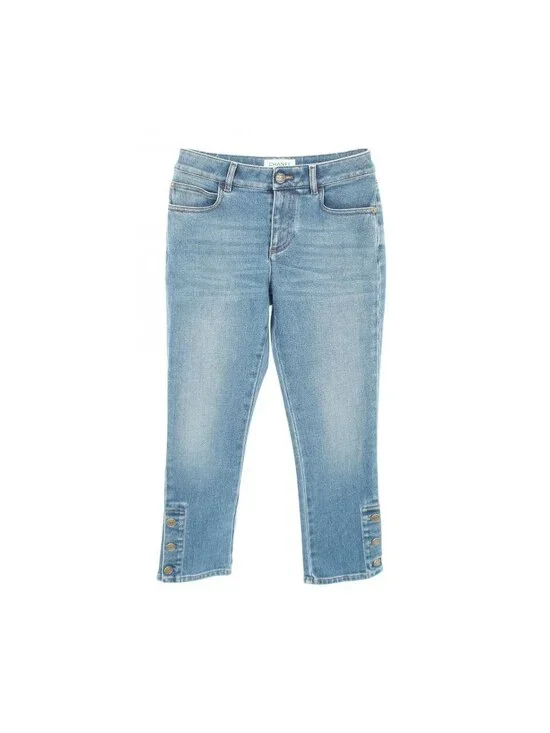 Chanel Denim Pants CC Logo Button Cotton