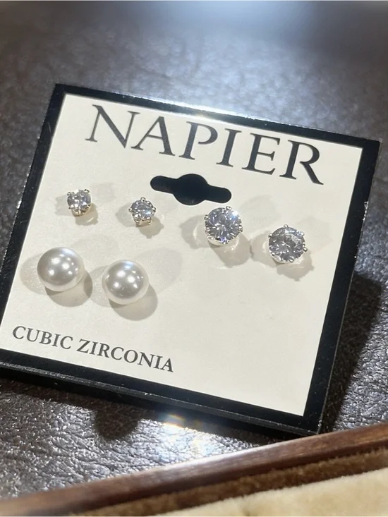 NAPIER  Pearl and Clear Stone Earring Set - NWT