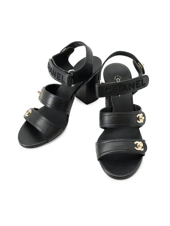 Chanel Sandals CC Logo Turnlock 38c Shoes Black