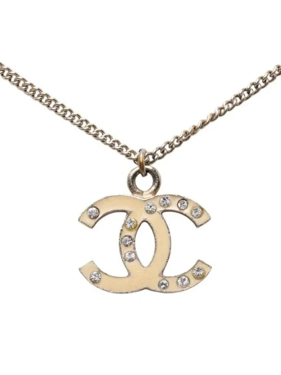 Chanel CC Logo Chain Pendant 07 Silver Metal Rhinestone