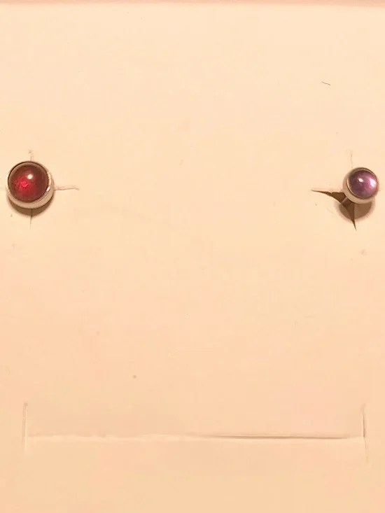 Genuine Amethyst & Garnet Gemstone Titanium Flat Back Threaded Stud Earrings