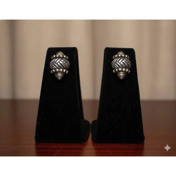 Vtg Silver Toned Textured‎ Earrings w Clip On Backs Oversized Statement Retro