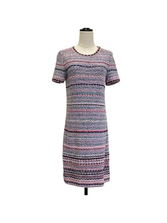 Chanel CC Logo Tweed Knit Dress Pink 38 Multicolor