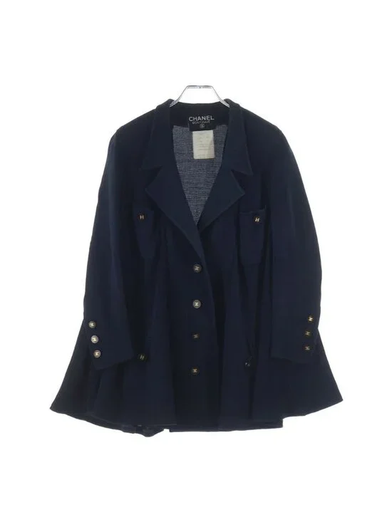 Chanel Boutique Vintage Wool Jacket CC Logo Button Navy