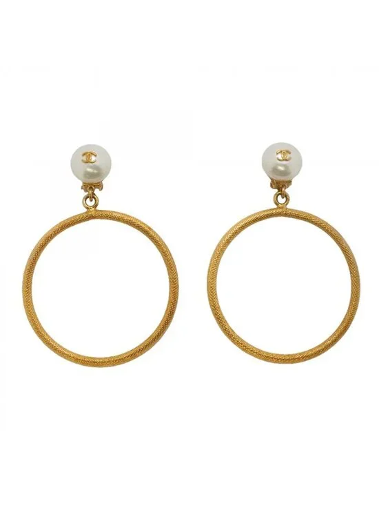 Chanel Earrings Vintage CC Logo Round