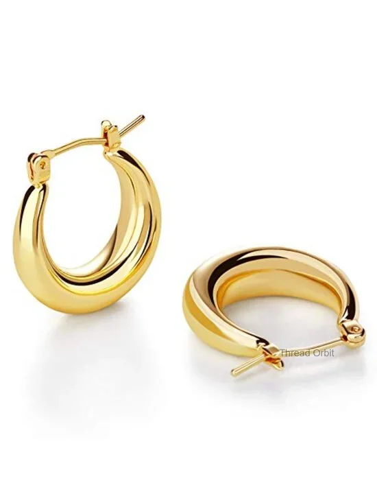Chunky Gold Hoop Earrings Hypoallergenic Stainless Steel Post Minimalist