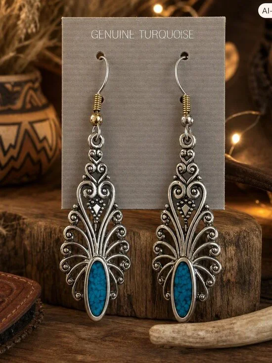 Turquoise Inlayed Dangle Earrings
