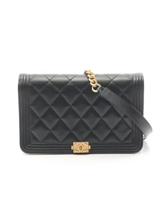 Chanel Shoulder Bag Boy Black Lambskin Boy Chain Wallet
