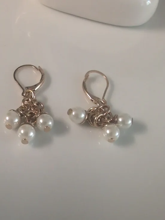 925 Sterling Silver Gold Plated Pearl Drop Dangle Ears Hand Woven Cluster