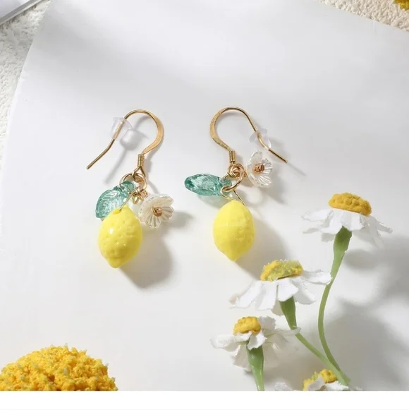 Lemon Charm Earrings with Gold Accents