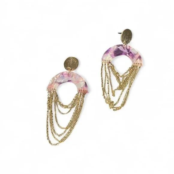 Serena Dangle Earrings Purple/ Gold Chain Feminine Everyday Wear Casual