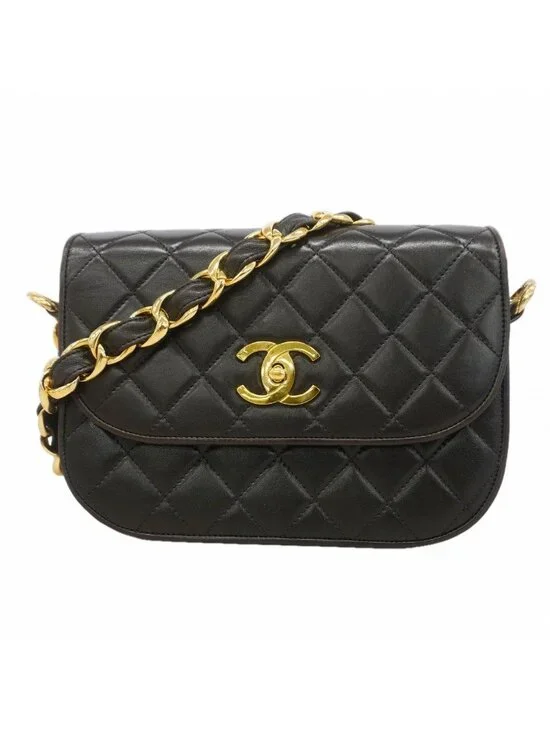 Chanel Shoulder Bag Quilted Lambskin Black Gold