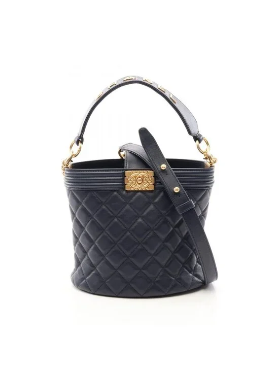 Chanel Shoulder Bag Boy 2-Way Navy Lambskin Boy Small