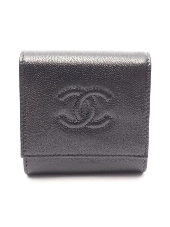 Chanel Bifold Wallet CC Logo Black Caviar Leather