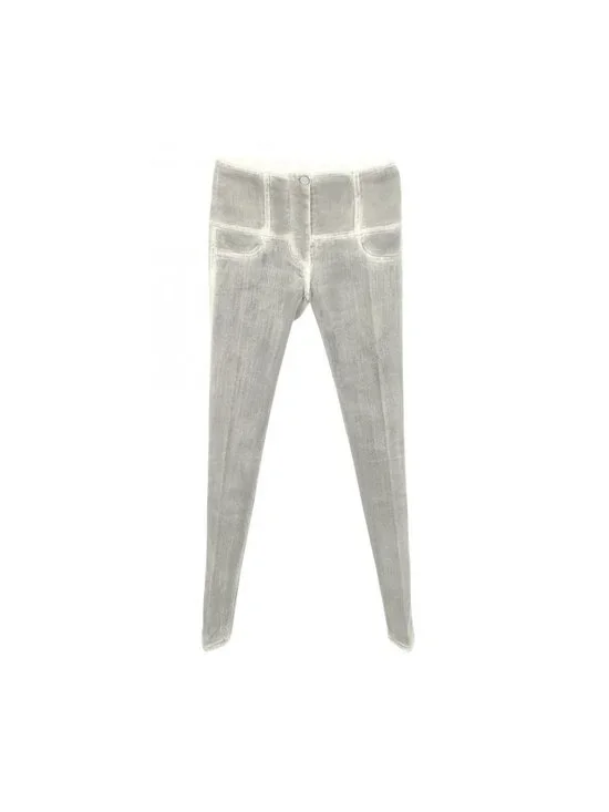 Chanel Denim Pants CC Logo Button Washout Skinny Cotton