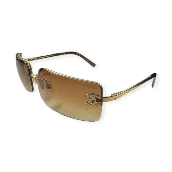 Chanel 4104-B Sunglasses Rimless Gold Frame Rhinestone c.125/13 62-15 120 VTG