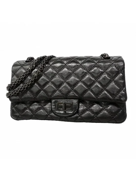 Chanel Shoulder Bag 2.55 Calfskin Black Silver