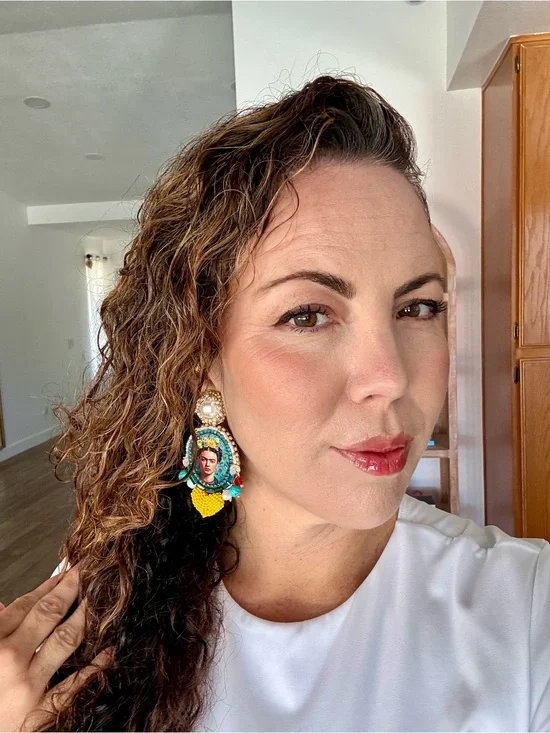 Frida-Inspired Beaded Statement Earrings in Yellow and Turquoise