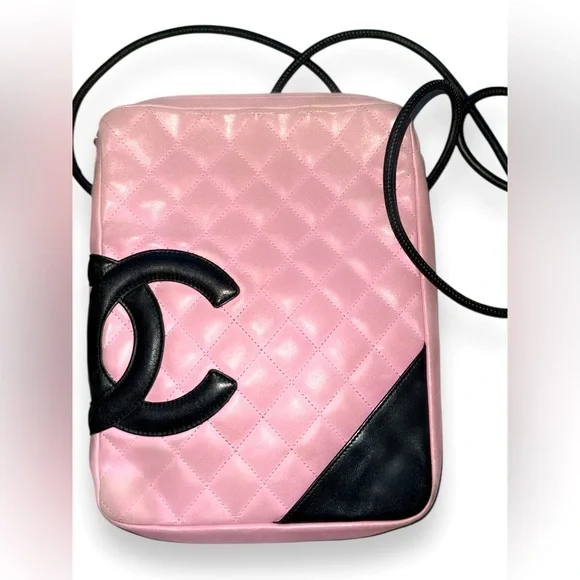 Authentic Chanel Cambon Crossbody Pink Black quilted CC Lambskin SALE!!