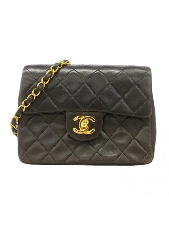 Chanel Shoulder Bag Quilted Lambskin Black Gold