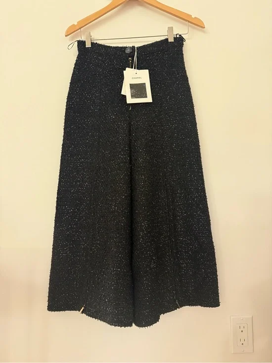 CHANEL Black Tweed Wide Leg Pants Culottes 2019 Runway