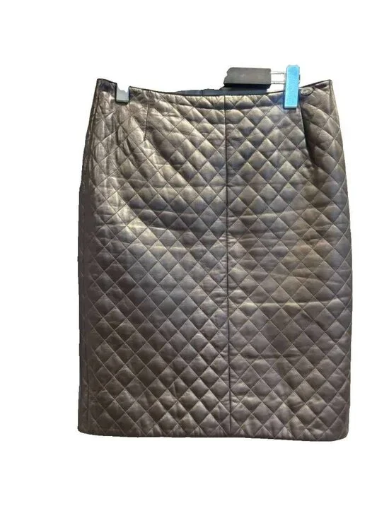 Chanel Leather Skirt Quilted CC Logo Lambskin 38 Brown