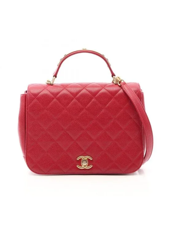 Chanel Shoulder Bag Quilted Top Handle 2-Way Red Caviar Leather Top Full Flap