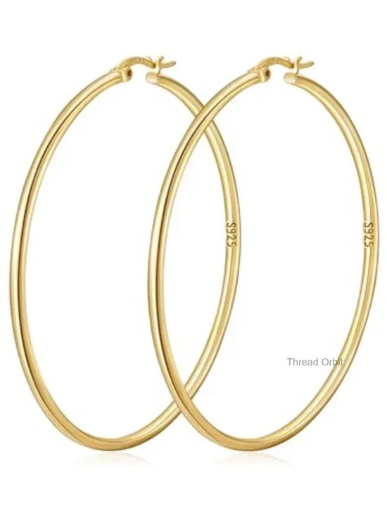 2mm Thin 14K Gold Plated S925 Sterling Silver Hoop Earrings Hypoallergenic Big