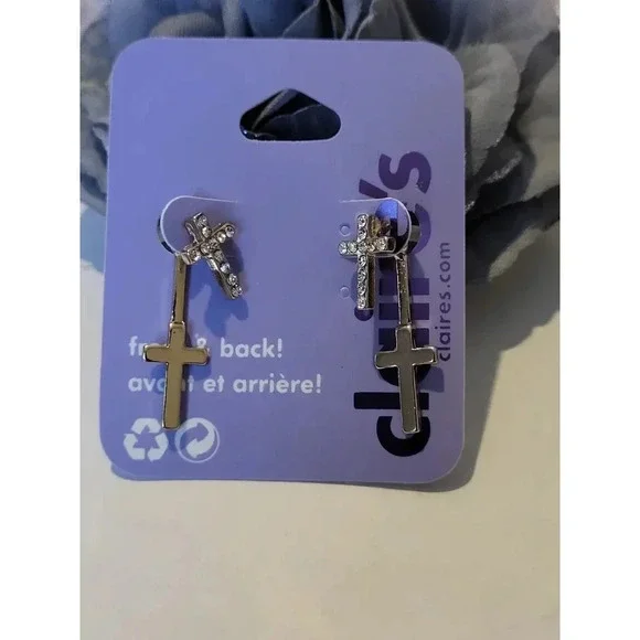 Claire's Goldtone Moving Cross‎ Earrings