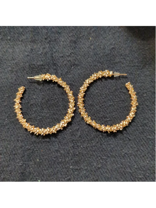 Gold Tone Textured Hoop Statement Earrings