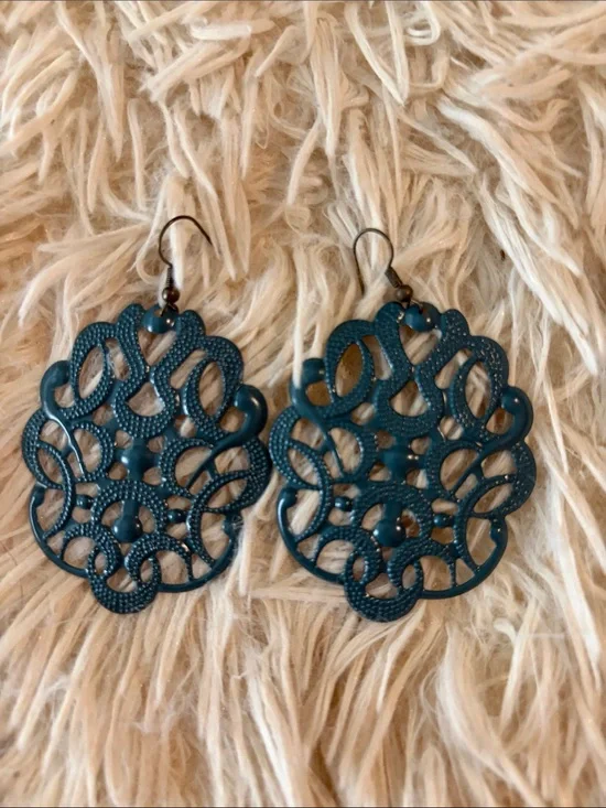 Plunder Teal Filigree Floral Drop Earrings