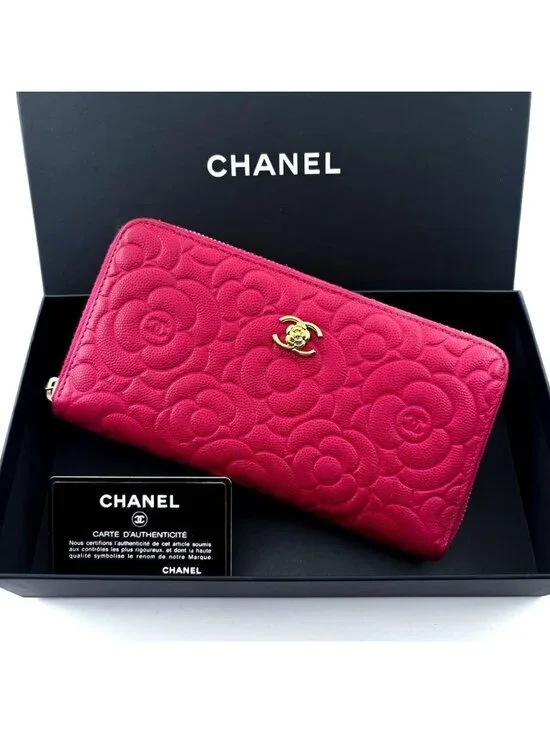 Chanel Wallet New Camellia Embossed Caviar