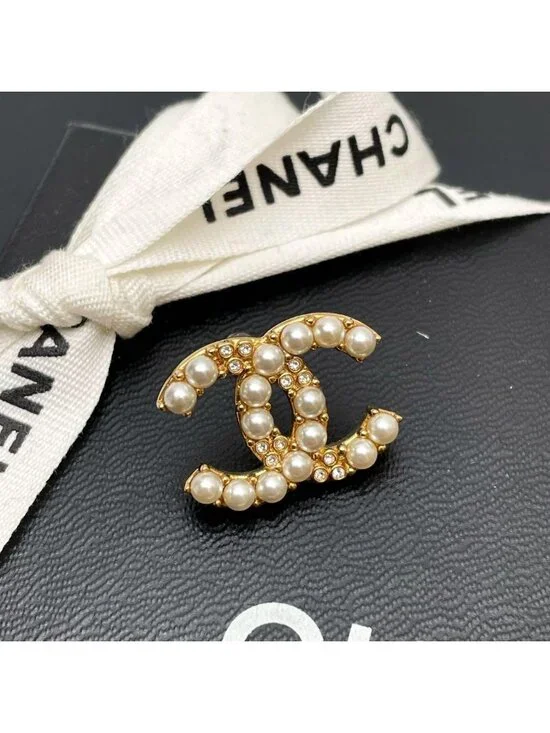 Chanel CC Logo Brooch Pearl Rhinestone Gold