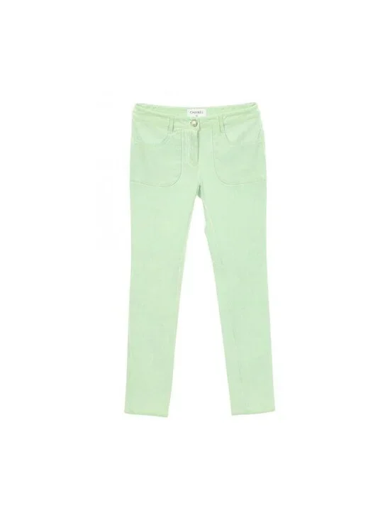 Chanel Pants CC Logo Pearl Button Skinny Cotton