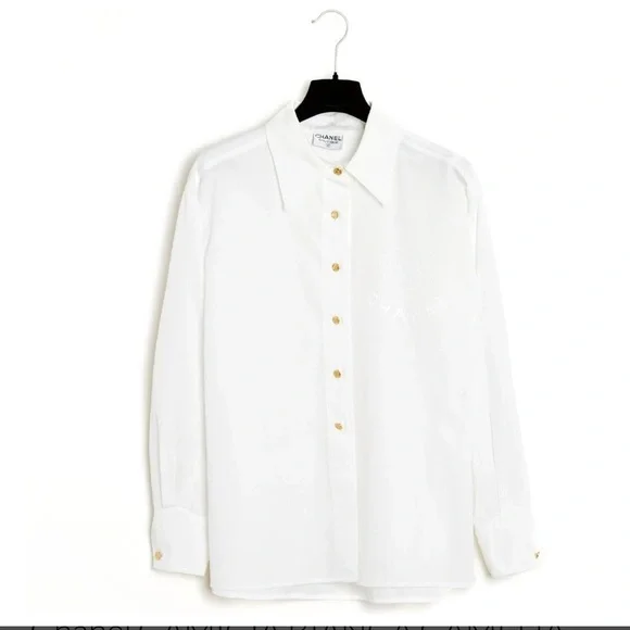Chanel White Dress Shirt for with CHANEL Embroidery Sz S