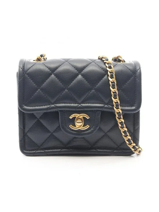 Chanel Shoulder Bag Quilted Navy Lambskin Small Chain