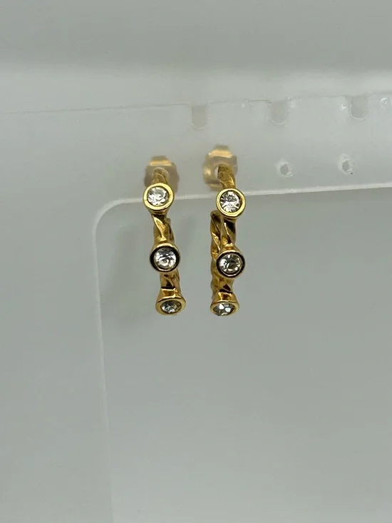Vintage Twisted Hoop Crystal Earrings Chunky Studs Gold-tone