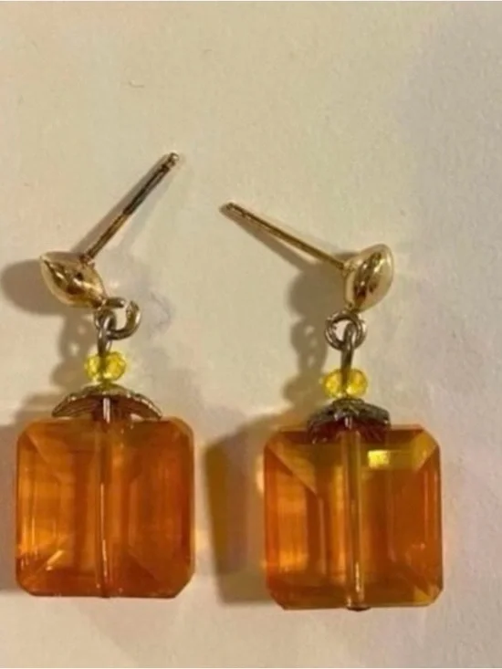 Gold-Tone Orange Cube Drop Earrings